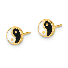 Load image into Gallery viewer, 14K Gold Black/White Enamel Yin and Yang Post Earrings
