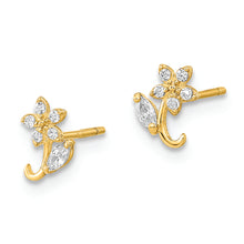 Load image into Gallery viewer, 14K Polished Flower CZ Post Earrings
