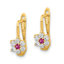 Load image into Gallery viewer, 14K Polished Red and White CZ Flower Hoop Earrings
