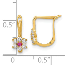 Load image into Gallery viewer, 14K Polished Red and White CZ Flower Hoop Earrings
