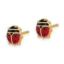 Load image into Gallery viewer, 14K Gold Red/Black Enamel Ladybug Post Earrings
