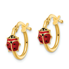 Load image into Gallery viewer, 14k Polished Enameled Ladybug Post Hoop Earrings
