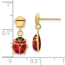Load image into Gallery viewer, 14k Polished Enameled Flower with Ladybug Post Dangle Earrings
