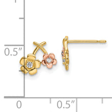 Load image into Gallery viewer, 14k Two-tone CZ Flowers Post Earrings
