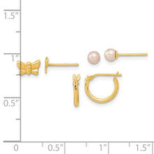 Load image into Gallery viewer, 14K Butterfly FW Cultured Pearl and Hoop 3 Pair Earrings Set

