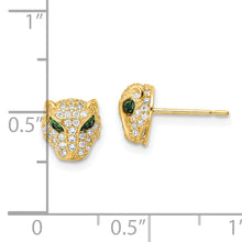 Load image into Gallery viewer, 14K Polished Green &amp; White CZ Lioness Head Post Earrings

