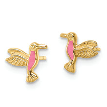 Load image into Gallery viewer, 14k Pink Enamel Hummingbird Post Earrings
