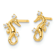Load image into Gallery viewer, 14k Yellow Gold Polished CZ Seahorse Post Earrings
