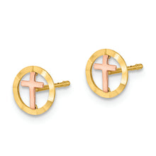 Load image into Gallery viewer, 14K Two-tone Circle with Cross Post Earrings
