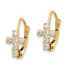 Load image into Gallery viewer, 14k CZ Polished Leverback Cross Earrings
