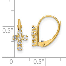 Load image into Gallery viewer, 14k CZ Polished Leverback Cross Earrings
