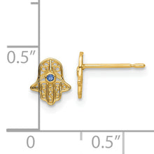 Load image into Gallery viewer, 14k Blue Glass Stone Hamsa Post Earrings
