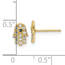 Load image into Gallery viewer, 14k CZ &amp; Blue Glass Stone Hamsa Post Earrings
