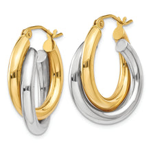 Load image into Gallery viewer, 14k Two-tone Polished Double Tube Hoop Earrings
