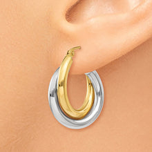 Load image into Gallery viewer, 14k Two-tone Polished Double Tube Hoop Earrings
