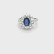 Load and play video in Gallery viewer, 14K White Gold Sapphire &amp; Diamond Halo Ring
